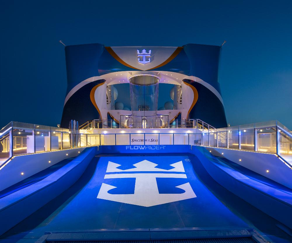 RipCord by iFly , a heart-pounding skydiving simulator experience and the FlowRider surfing simulator provide non-stop thrills for guests on board Spectrum of the Seas.