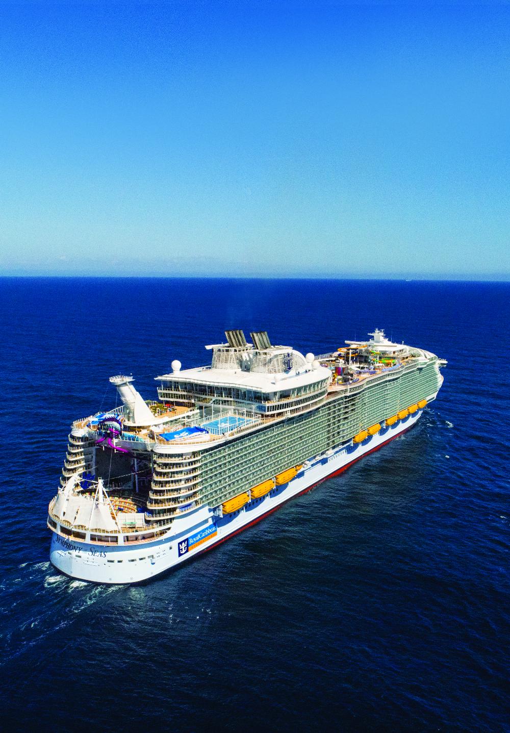 Symphony of the Seas , the world’s largest cruise ship, at sea.