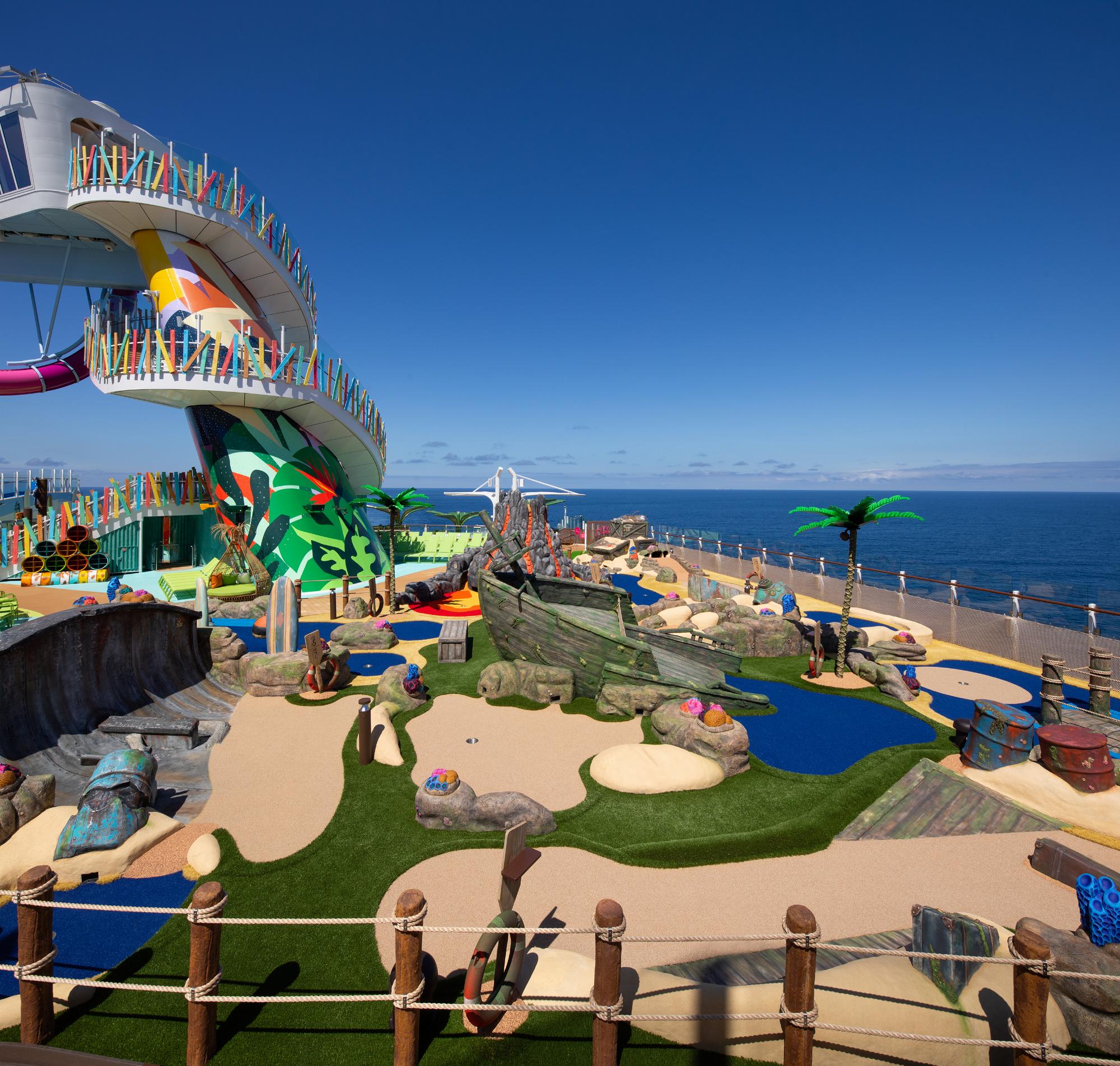 Adventure just reached a new level on Royal Caribbean’s Legend of the Seas on Thrill Island, featuring more top-deck action than ever with a new spin on mini golf at Lost Dunes.